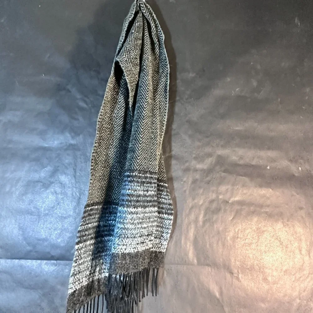 Balenciaga Scarf Unisex Black Gray Tweed Black BLue Gray Herringbone Chevron